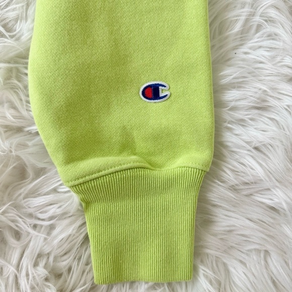 Champion Lime Neon Green Reverse Weave Cropped fleece Hoodie Heavyweight Small - Picture 13 of 16